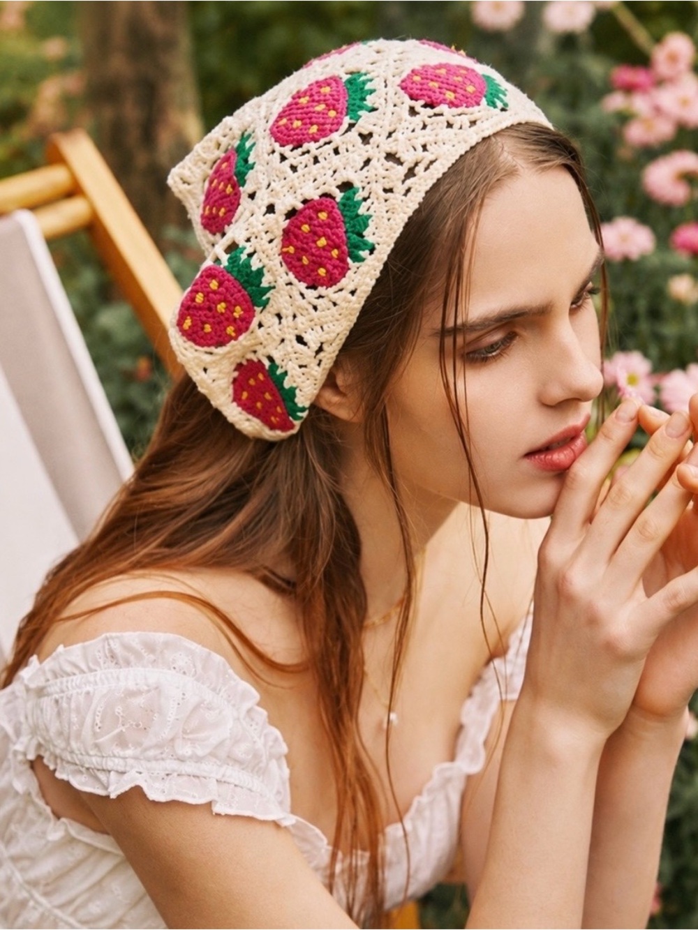 Sunday State • Strawberry Crochet Hair Bandana NWT